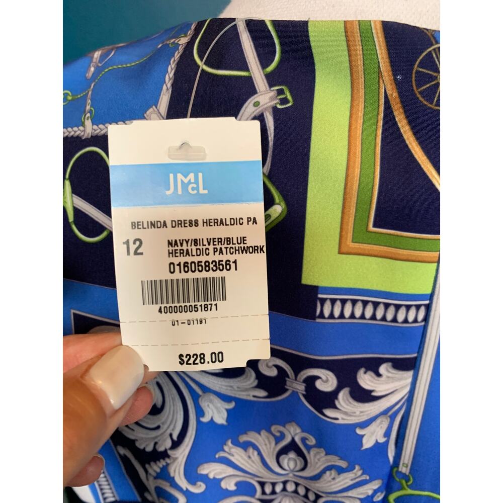 J McLaughlin Equestrian Print Patchwork Dress Blu… - image 8